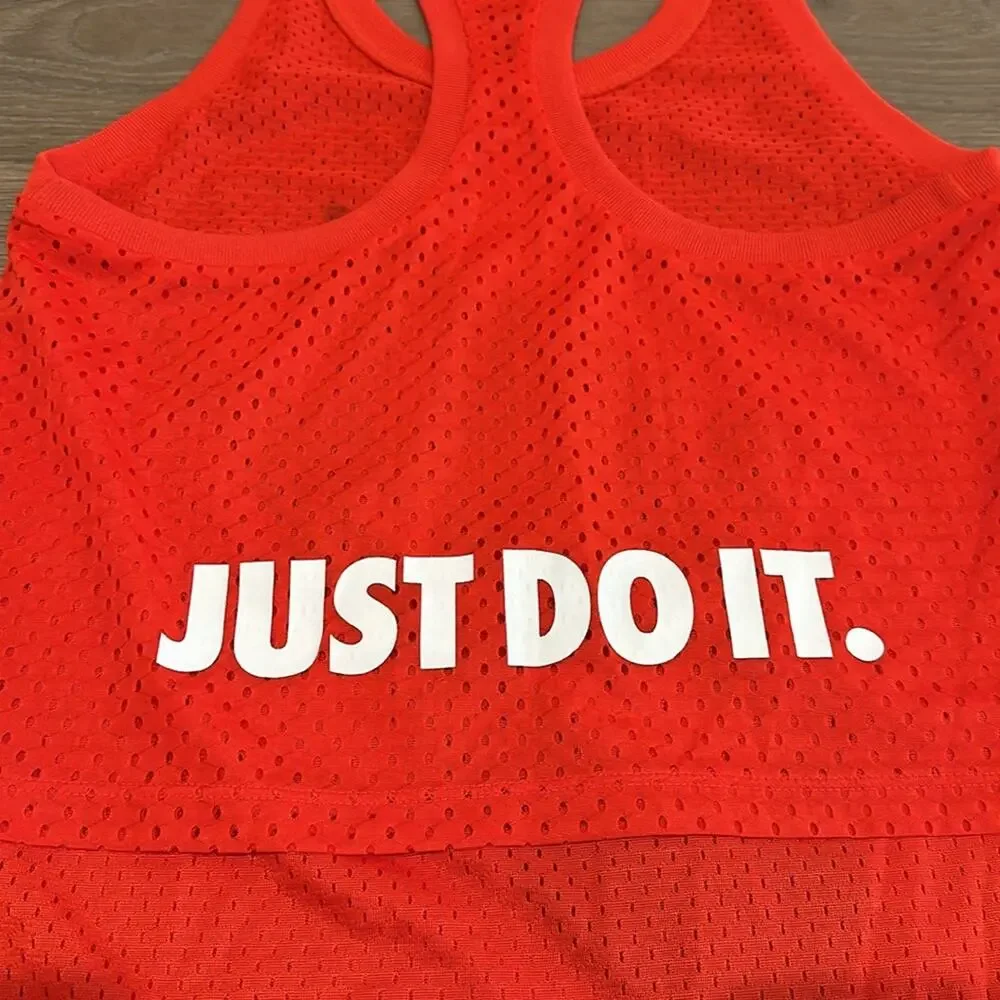 NIKE Light Crimson Red Mesh Overlay Active Gym‎ Running Workout Tank Top Size XS
